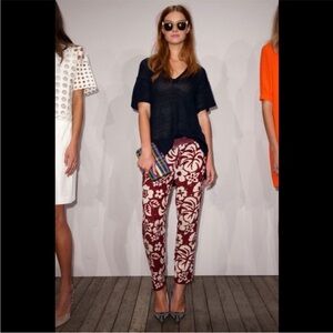 J. Crew Collection Burgundy Sequin Hibiscus Floral Pull On Pants 0